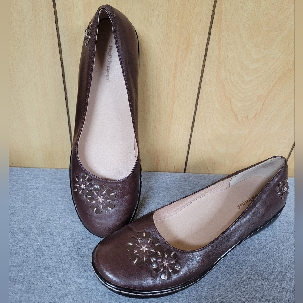 Hush Puppies Brown Leather Floral Women's Shoes